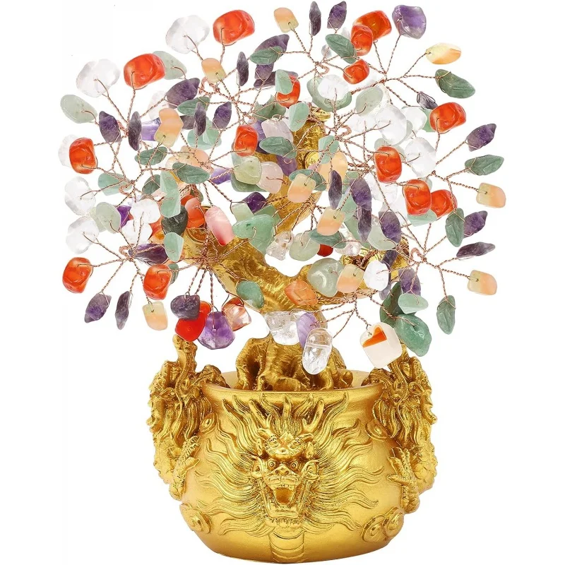 

Bwinka Feng Shui Citrine Multicolor Crytal Money Tree Bonsai with Chinese Decoration for Luck and Wealth