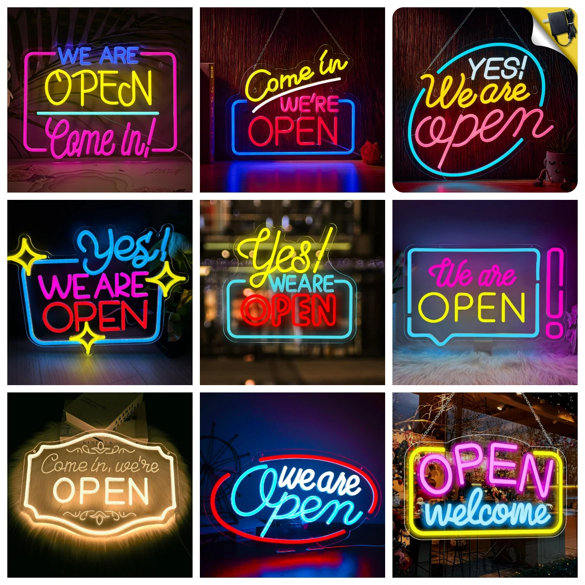 

We Are Open Neon Sign Come In Welcome Dimmable LED Lights for Business Store Front Cafe Bar Restaurant Window Decor Signboard