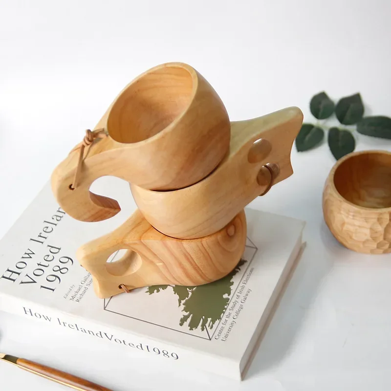 كوب قهوة خشبي محمول للشرب في الهواء الطلق مع مقبض لبار المطعم والمقهى والفندق والمنزل والسفر يستخدم كوب لاتيه