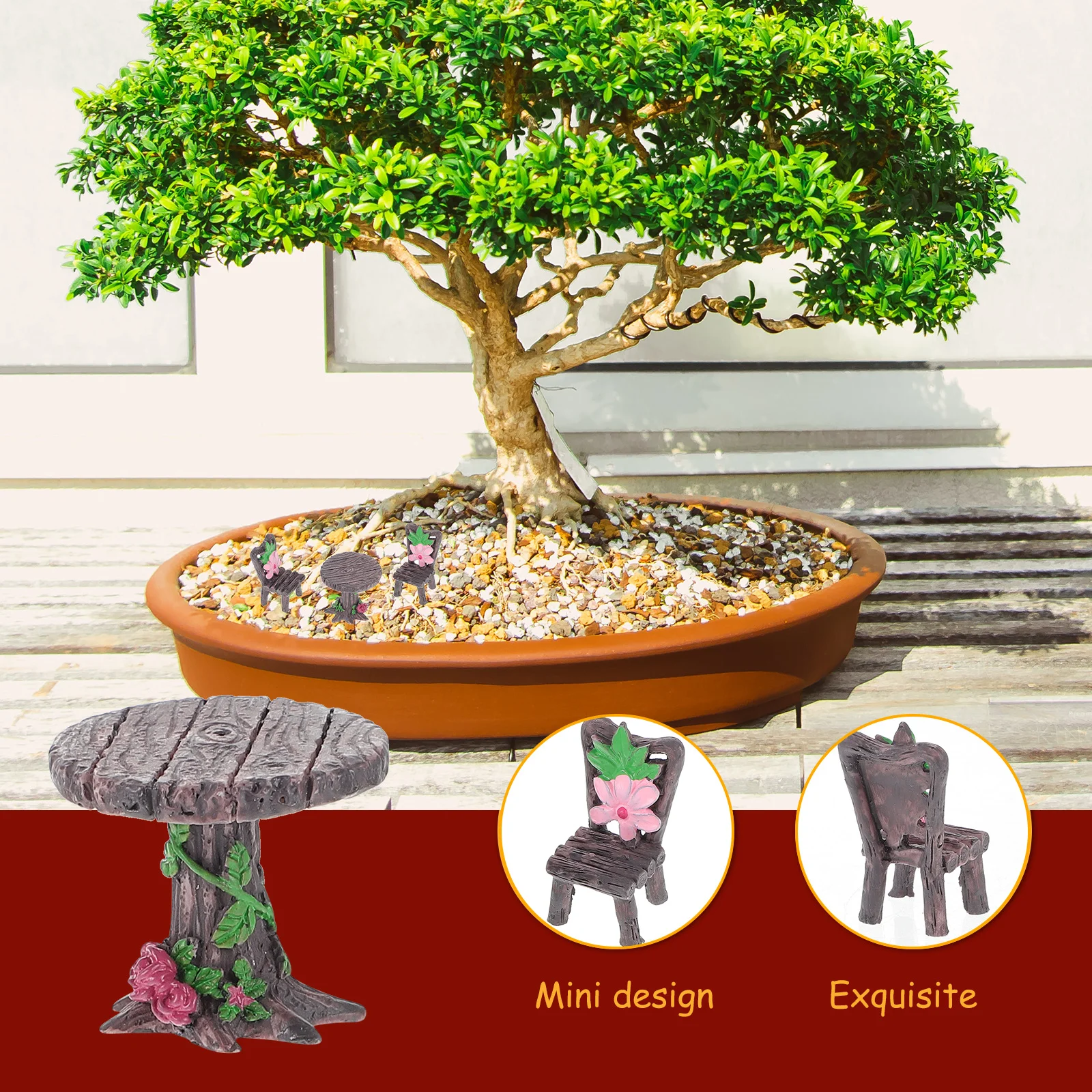 

2 set Miniature Table Chairs Set Resin Micro Landscape Ornament For Garden Yard Balcony Decor Mini Garden Furniture Sand Table