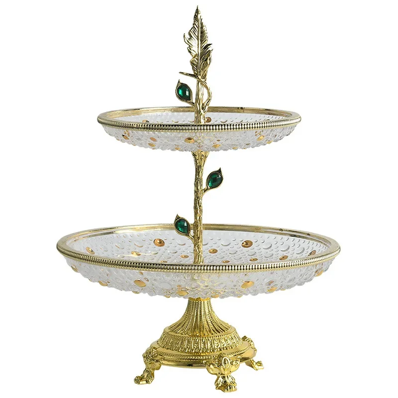 Double-layer fruit plate binaural glass European snack candy plate ornament hotel home creative high-end craftsmanship