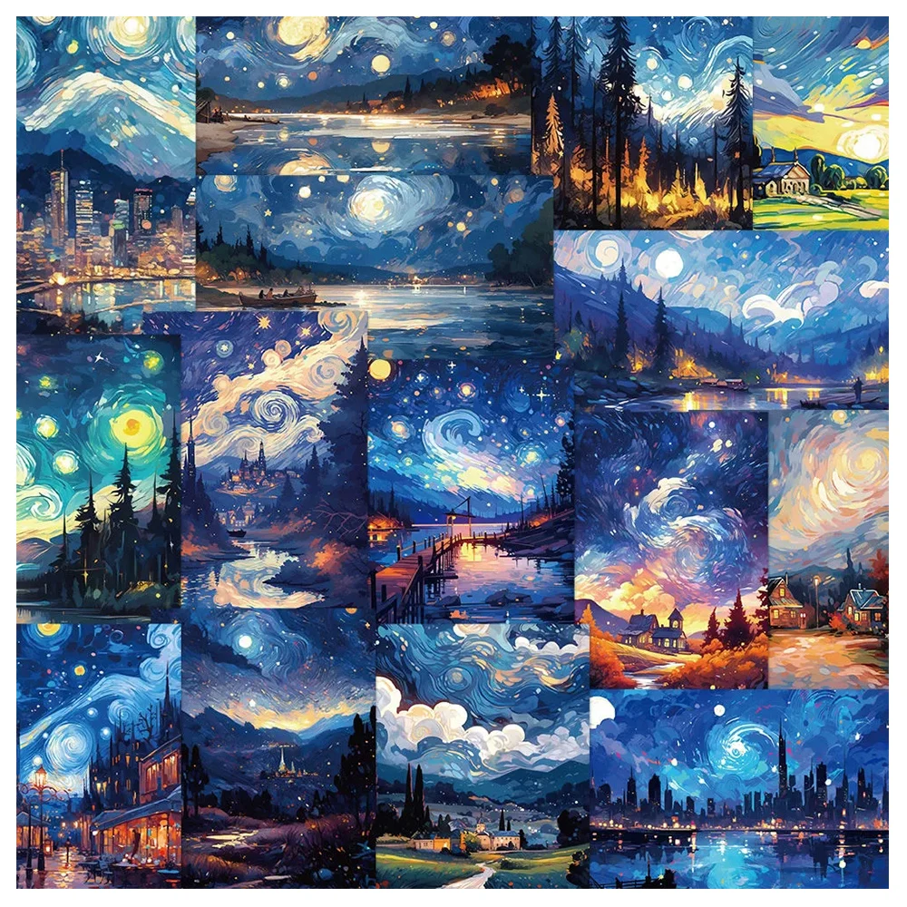 10/30/50pcs Night Sky Oil Painting Stickers Aesthetic Anime Decals DIY Graffiti Phone Case Stationery Laptop Waterproof Sticker