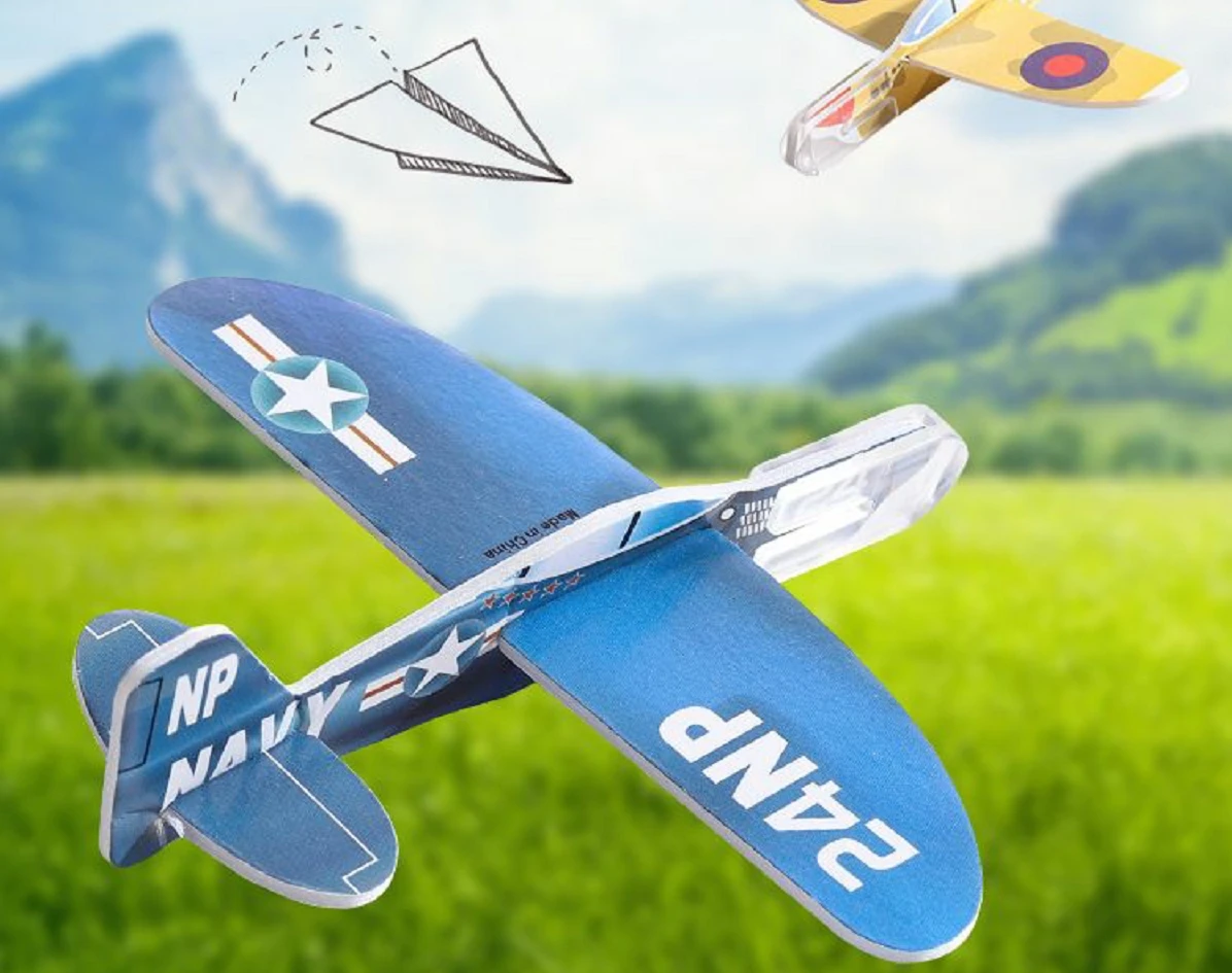 

1 PCS DIY Hand Throwing Spinning Around Airplane With A Plastic Head Foam Plane Fighter Battle-Plane Warplane Bomber Toys Toy