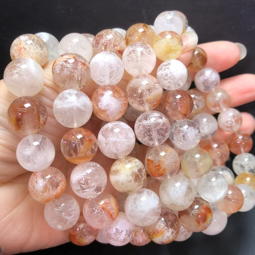 10mm Natural Colored Snowflake Garden Quartz Bead Bracelet Crystal Jewelry Bangle For Women Healing Fengshui Holiday Gift 1pcs