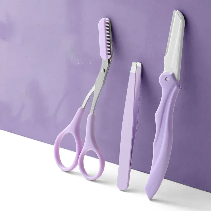 プライベートブランド 3点セット メイク道具 ポータブル 眉毛トリミングセット 眉毛カミソリ 眉毛ハサミ くし付き