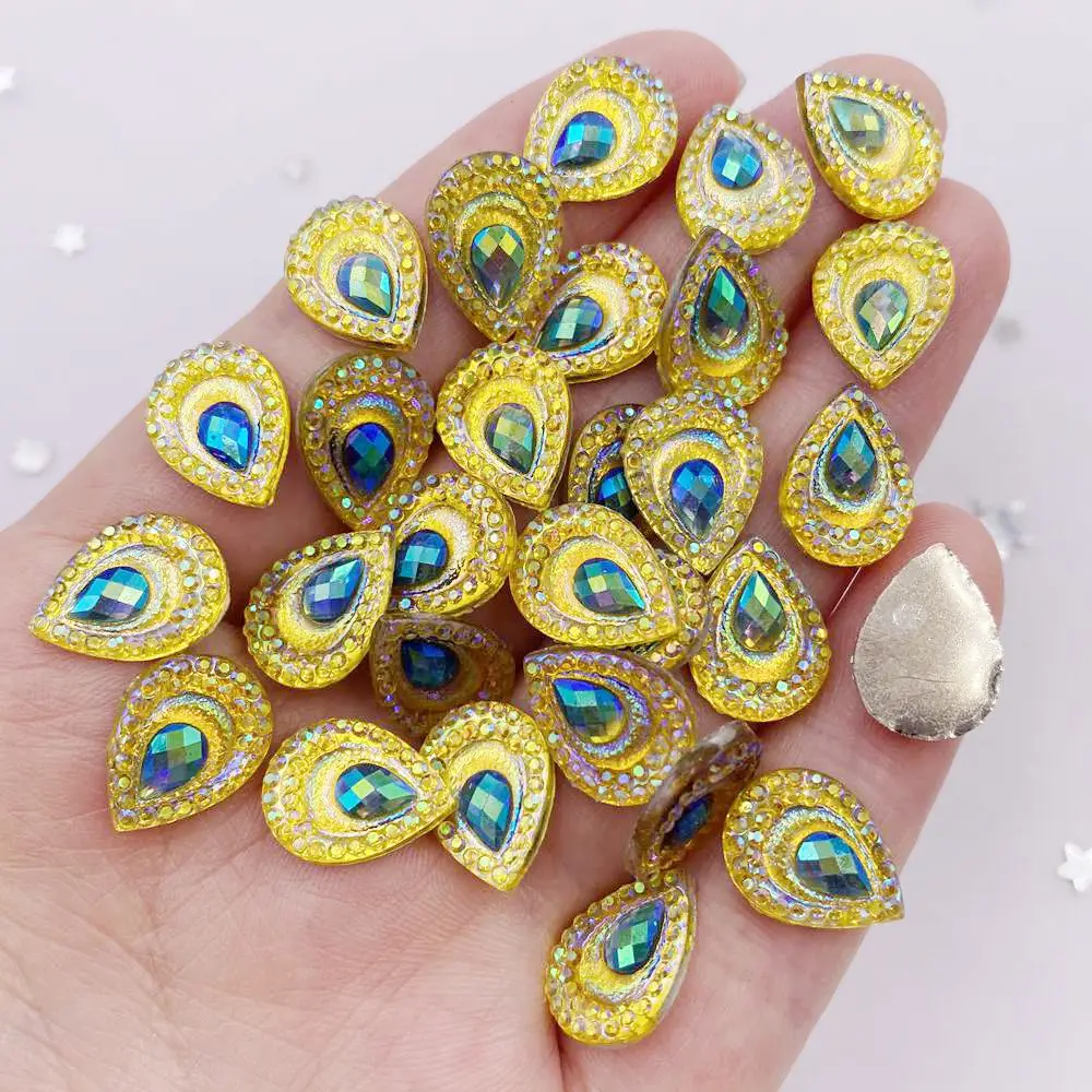 100pcs Resin Colorful AB Black Yellow Drop Peacock eye Flatback Rhinestone Applique Wedding DIY Scrapbook Ornament  SC520