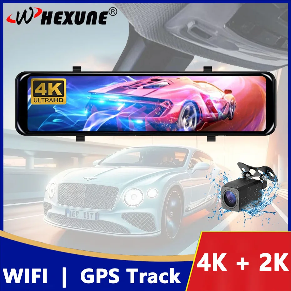 

WIFI 4K+2K 12 Inch Rear View Mirror Dash Cam Camera 3840*2160P Car Dvr GPS Tracker Video Recording Super Night Vision Dual Lens