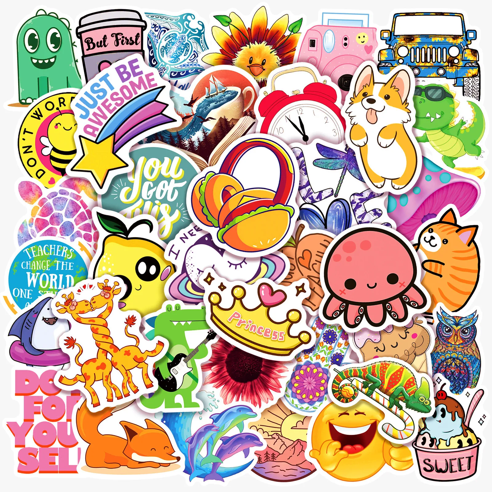 50Pcs Small Fresh Graffiti Stickers Cute Cartoon Trolley Case Water Cup Graffiti Trolley Case Waterproof Stickers Toys