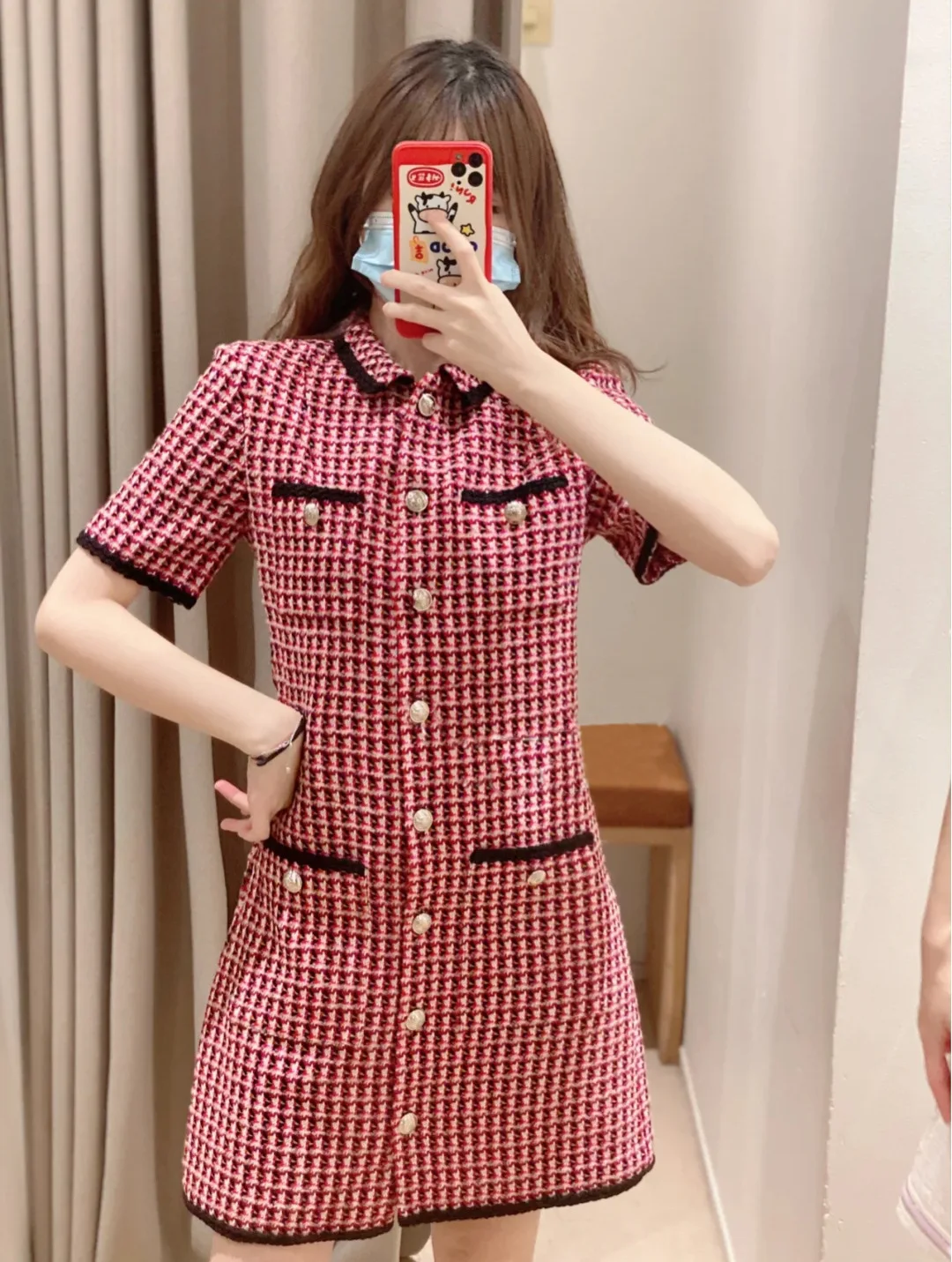 

Юбка-трапеция Mj202 из твида в клетку с красным воротником, высокой талией, в британском стиле, для офиса, ранняя весна