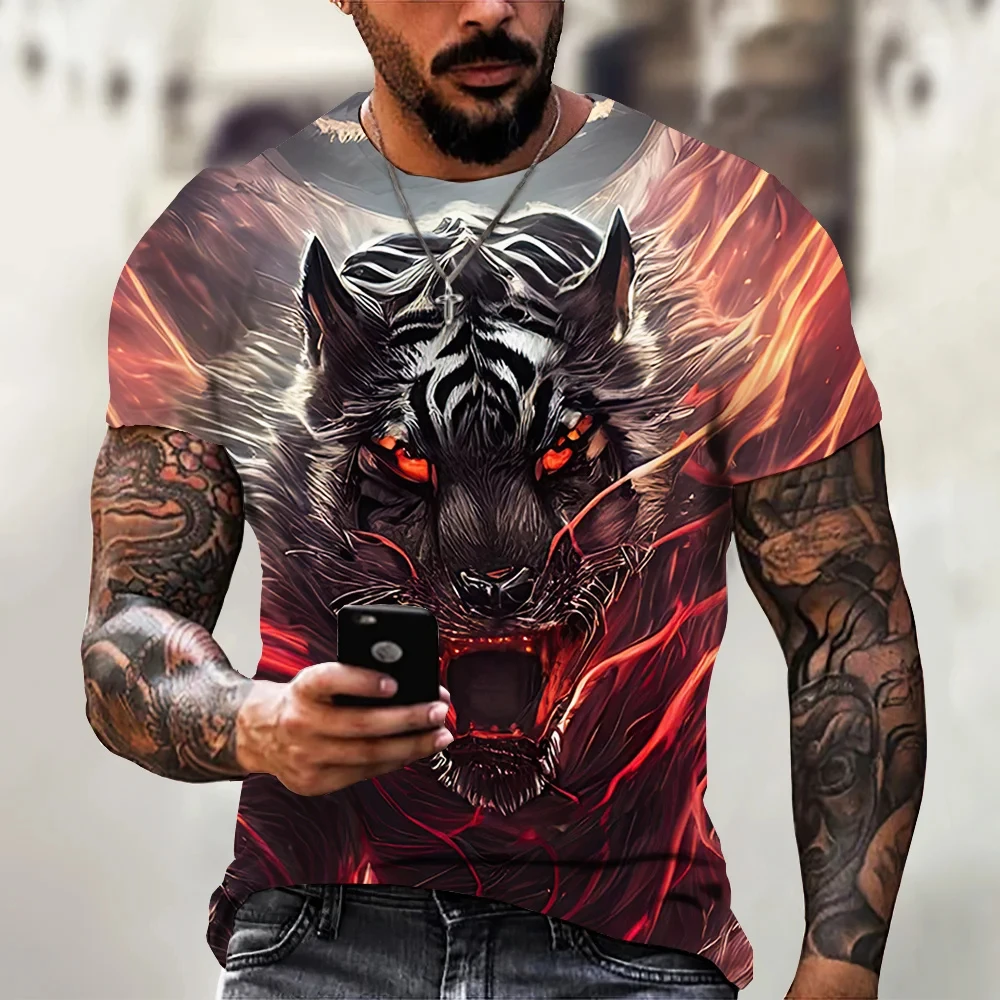 Funny Animal Printed T Shirt for Men Hip Hop Style Oversized Short Sleeve Street Harajuku O-Neck Pullover Summer Casual Tops 5xl