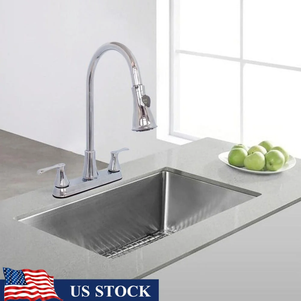 8201znl-cp-キッチンシンクの蛇口,ダブルハンドルスプレー付きのクロム仕上げのハイブリッドメタルデッキ蛇口,ウォッシャーレスカートリッジ
