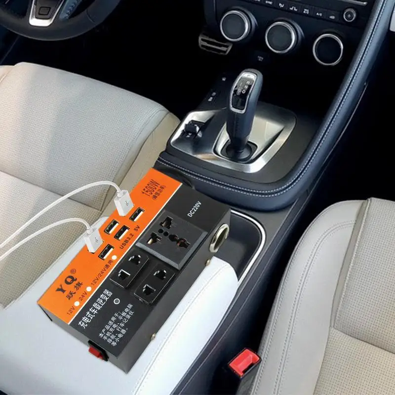 Inversor de corriente para coche, convertidor de 6 puertos USB, adaptador de cargador automático, interruptor de un botón multifuncional, 1500W, cc