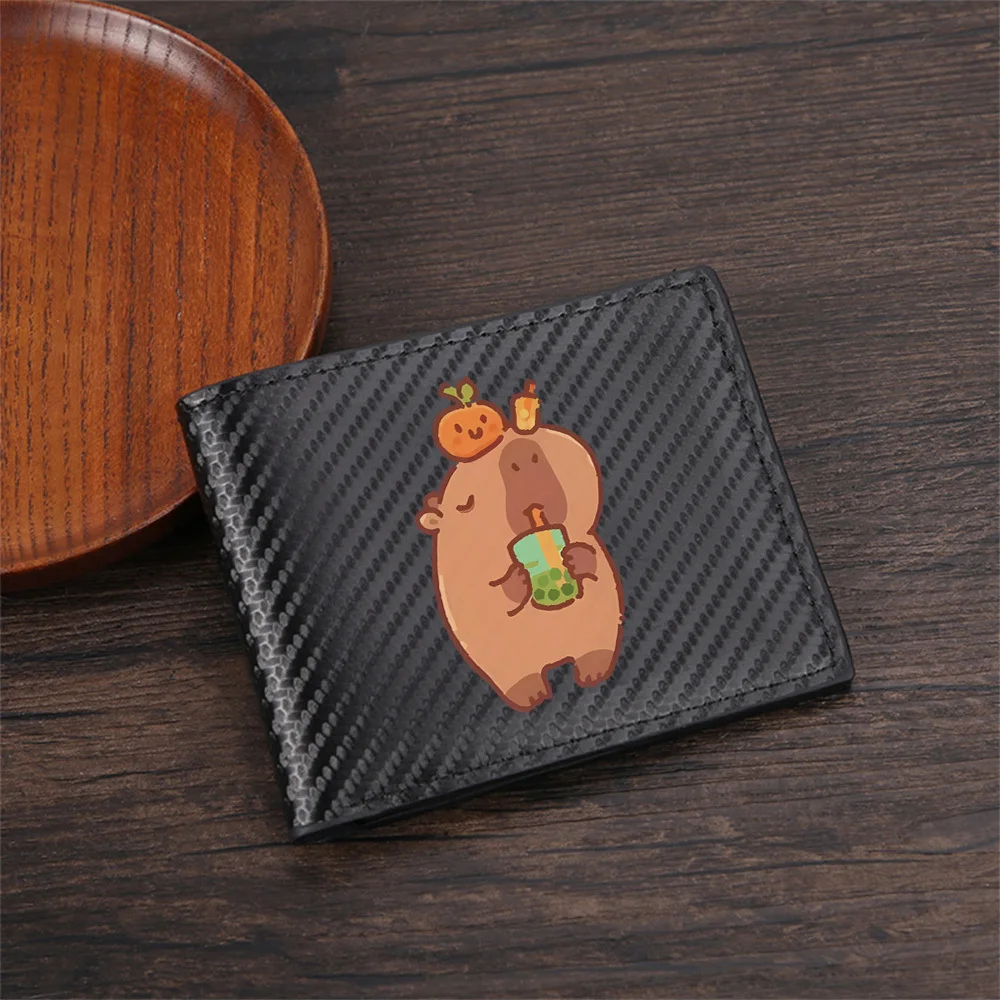 Capybara drinking boba orange juice Men's Wallets Simple Business Modern Stylish Printing Design Gifts For Father Boyfriend Chri