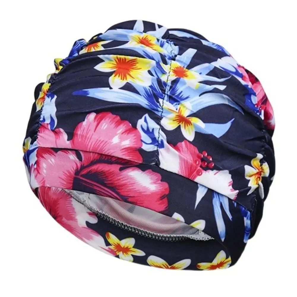 

Printed Fabric Oversized Swimming Cap Quick Drying Long Hair Hot Spring Swimming Cap Free Size Lightweight Bathing Cap Diving