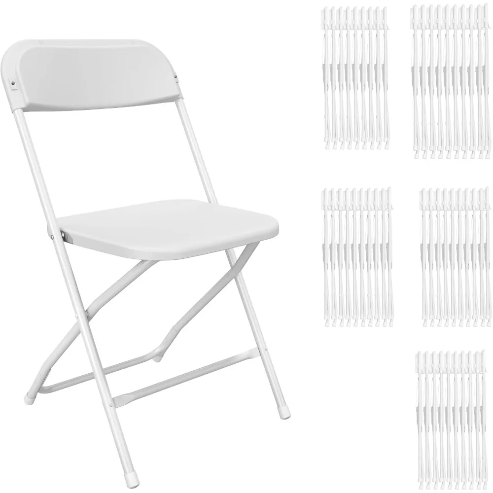 

50-Pack White Plastic Folding Chairs: Portable Outdoor and Indoor Seats with Steel Frame for Commercial Use