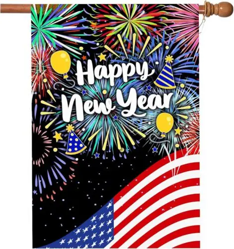 New Years Flag,Happy New Year Garden Flag 28 X 40 Inch Double Sided Happy New