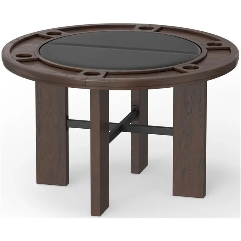 2-in-1 Game & Dining Table 48-Inch Round Table with Flip-Top Faux Leather Game Surface Multi-Purpose Home Table 30 Hx48 Wx48