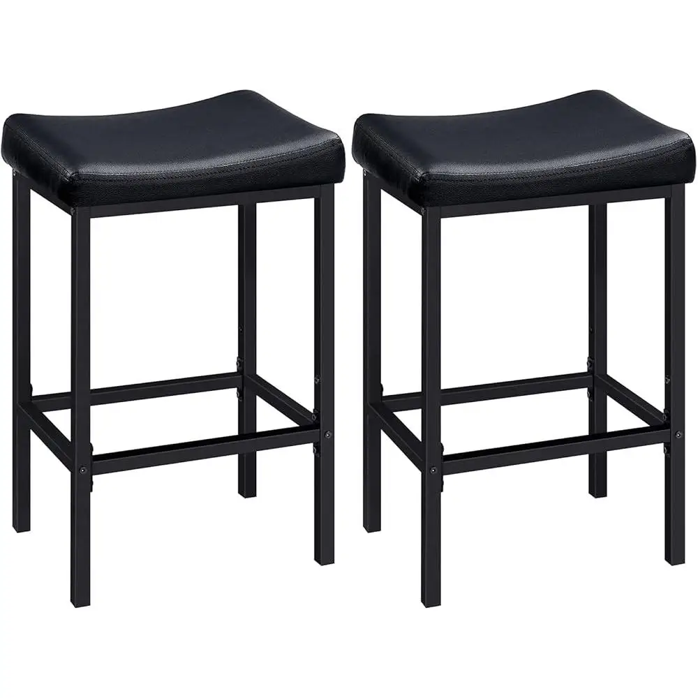 Bar Stools Set of 2 Saddle Kitchen Stools Comfortable Ergonomic Design Counter Height Stools Metal Frame Footrests Easy Assembly