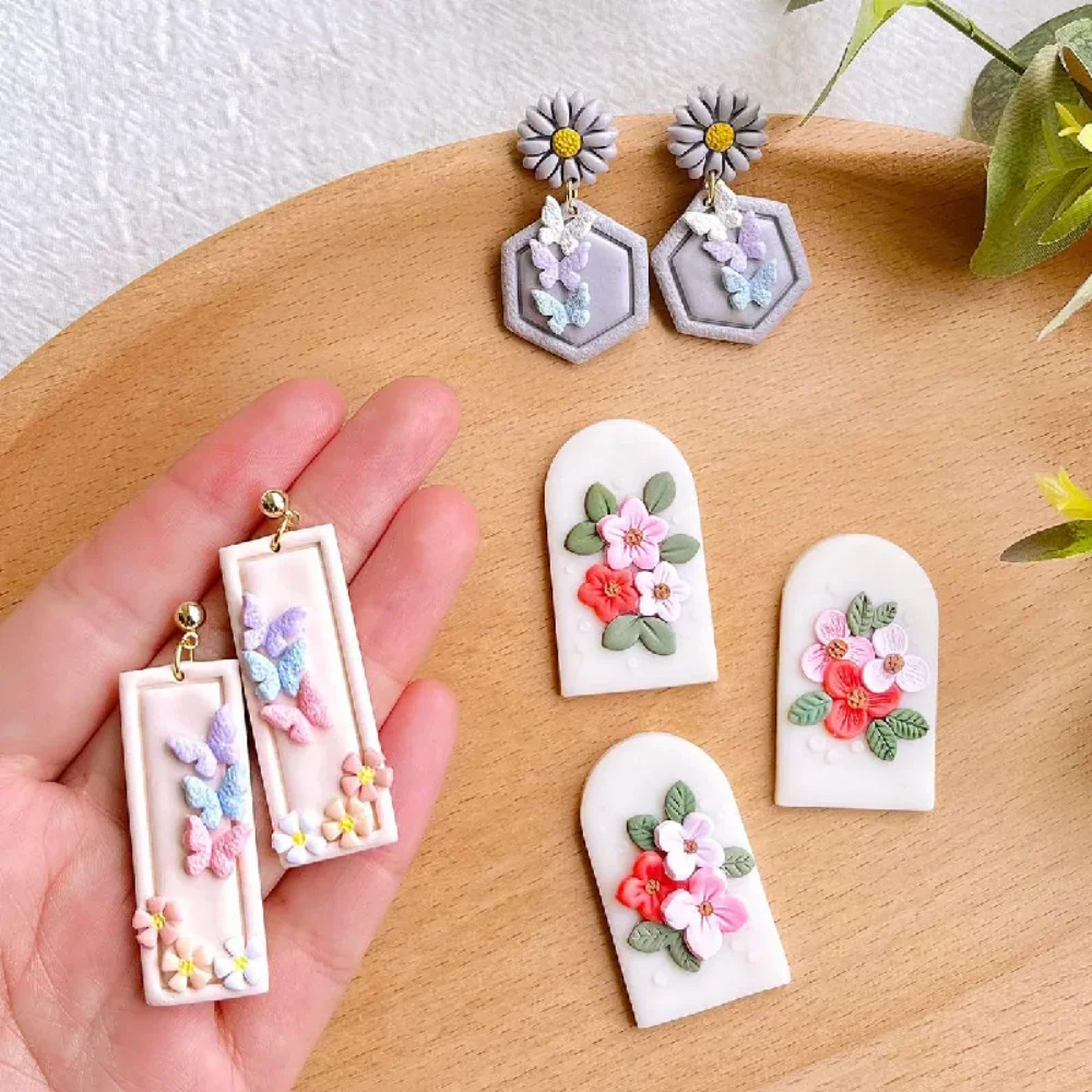Flowers Polymer Clay Earring Cutters Embossed Daisy Rose Clay Cutters For Jewelry Pendant Necklace Making Christmas