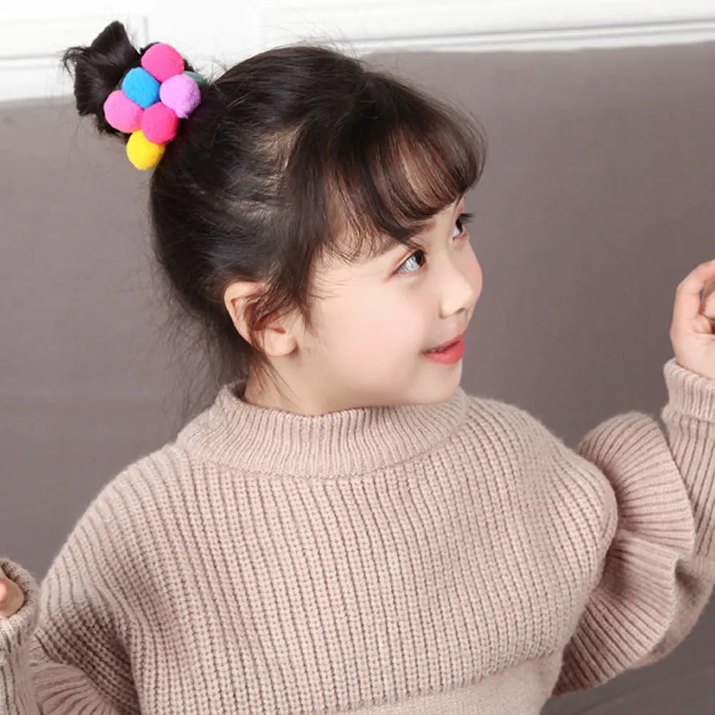 

12Pcs Baby Hair Bands Pompom Design Cute Elastic Hair Ropes for Toddlers Girls Lightweight Easy to Carry Daily Party Use