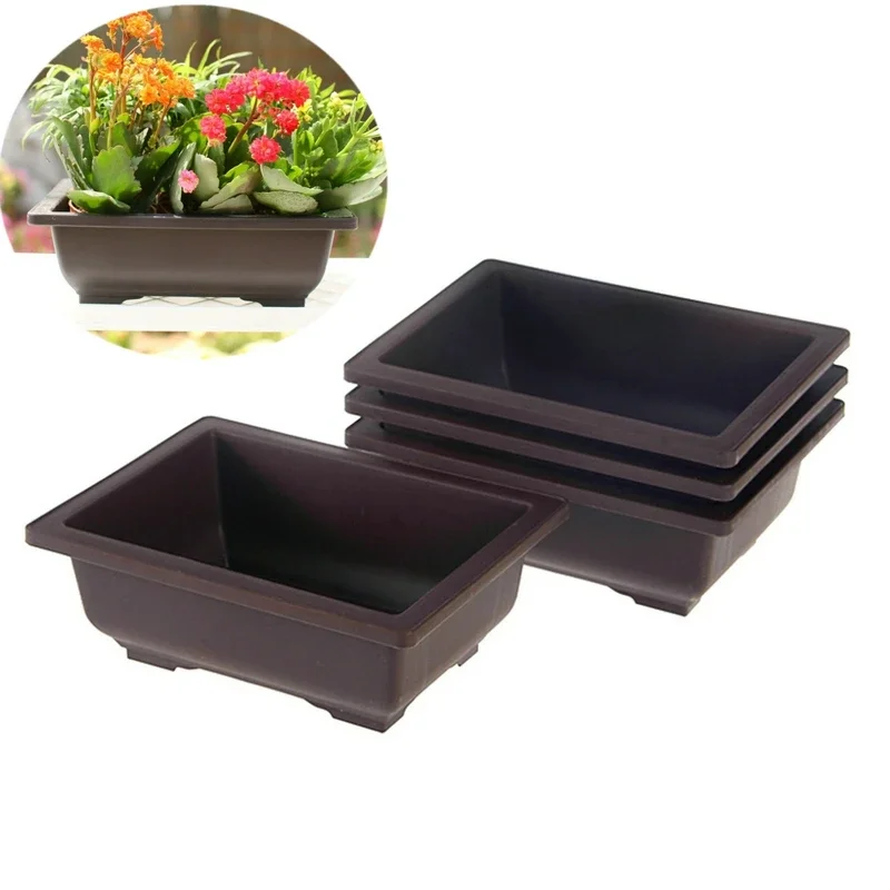 3/5PCS Plastic Flowerpot Square Flower Bonsai Bowl Nursery Basin Pots Plant Tray