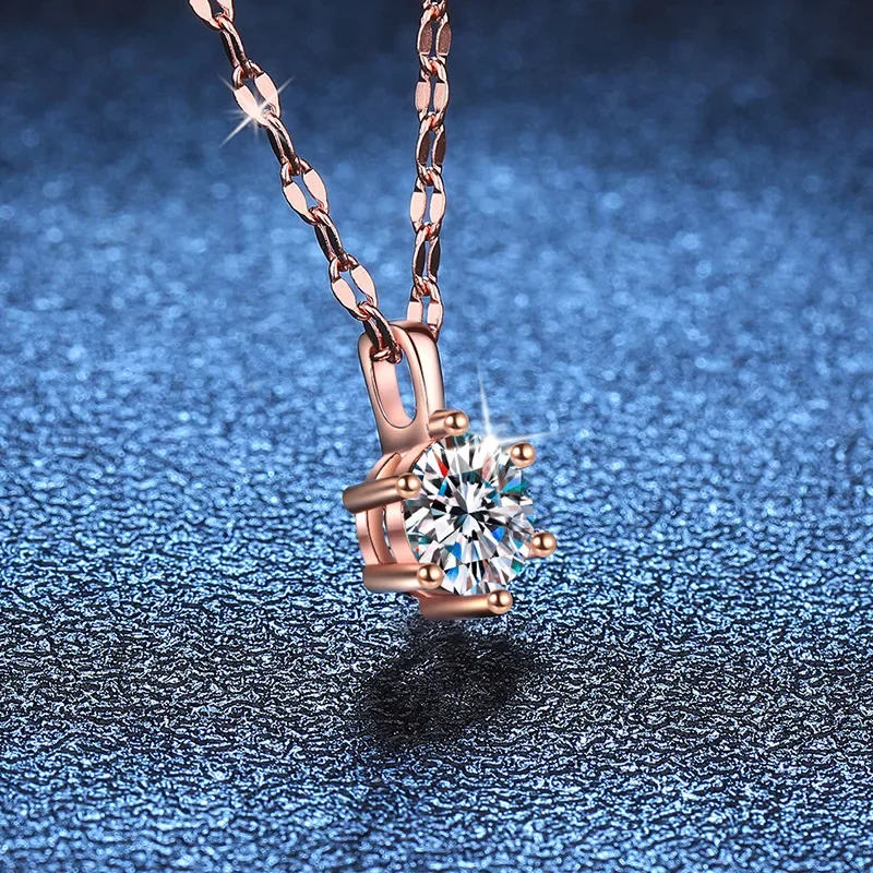 1ct Moissanite Necklace Female Korean Style Simple 6-Claw Gold/Rose Gold/Silver Pendant 925 Sterling Silver Lip Chain