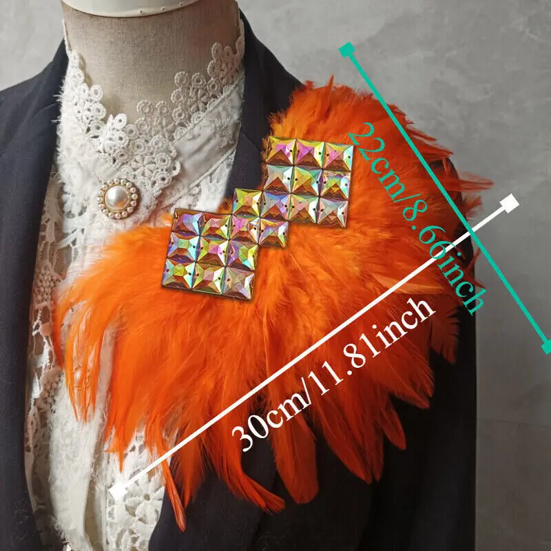 Feather Epaulet Brooch Retro Sequin Crystal Gradient Shoulder Board Stage Accessories Party Bar Feather Jewelry Shoulder Badges