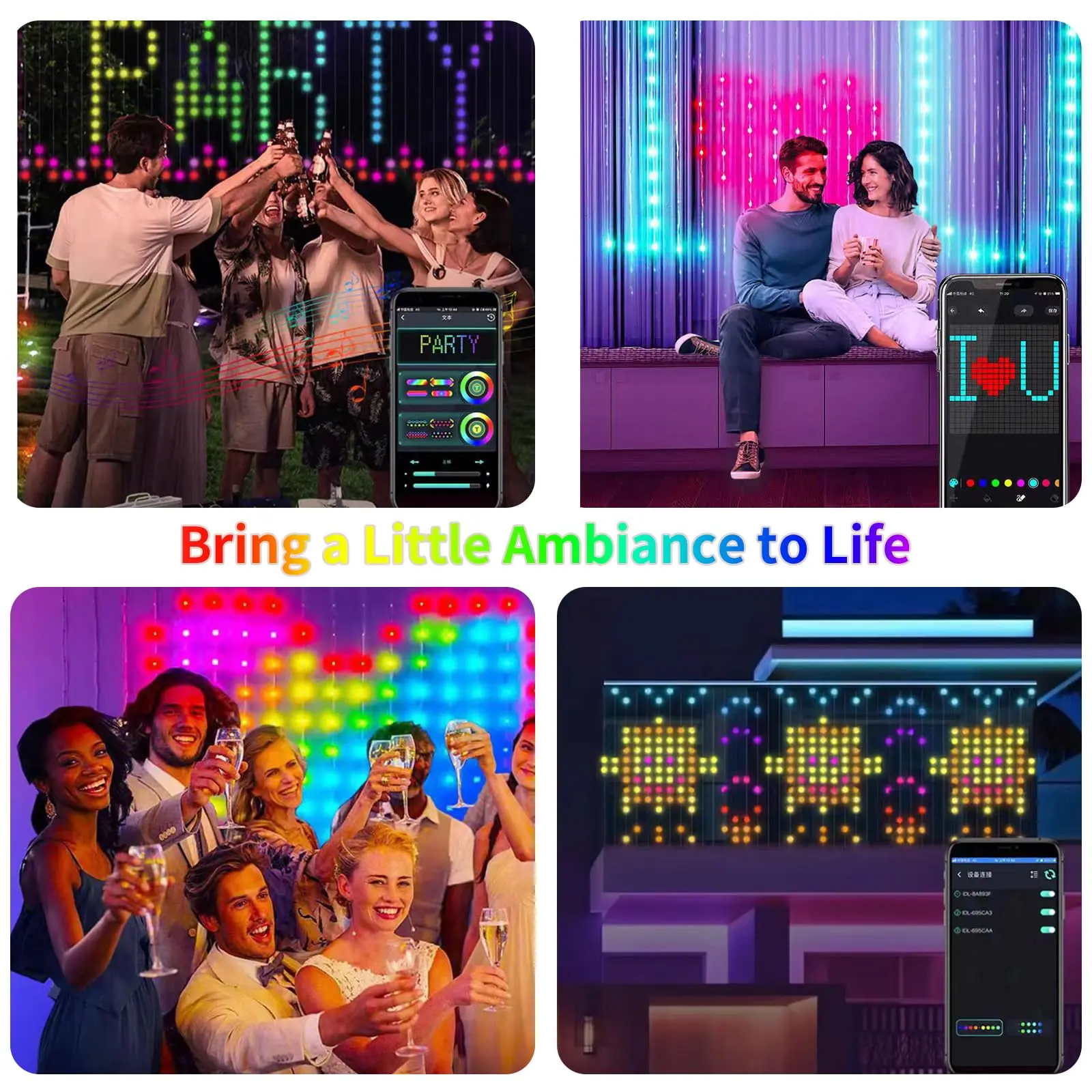 USB Led Smart Curtain Lights Bluetooth App Led String RGB Fairy Lights DIY Music Lights Party Window Curtain Bedroom Decoration