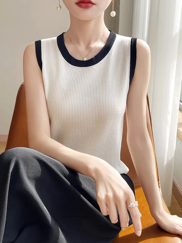 

Летний жилет в тонкую полоску с круглым ремешком, женский базовый жилет, можно носить на улице, вязаный свитер, футболка, топ