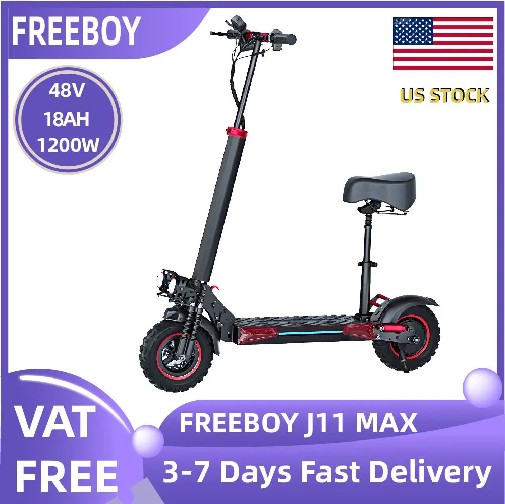 

FREEBOY J11 MAX Adult Electric Scooter 1200W Motor 48V 18AH Folding E-Scooter 11 Fat Tire E-Mountain Scooter