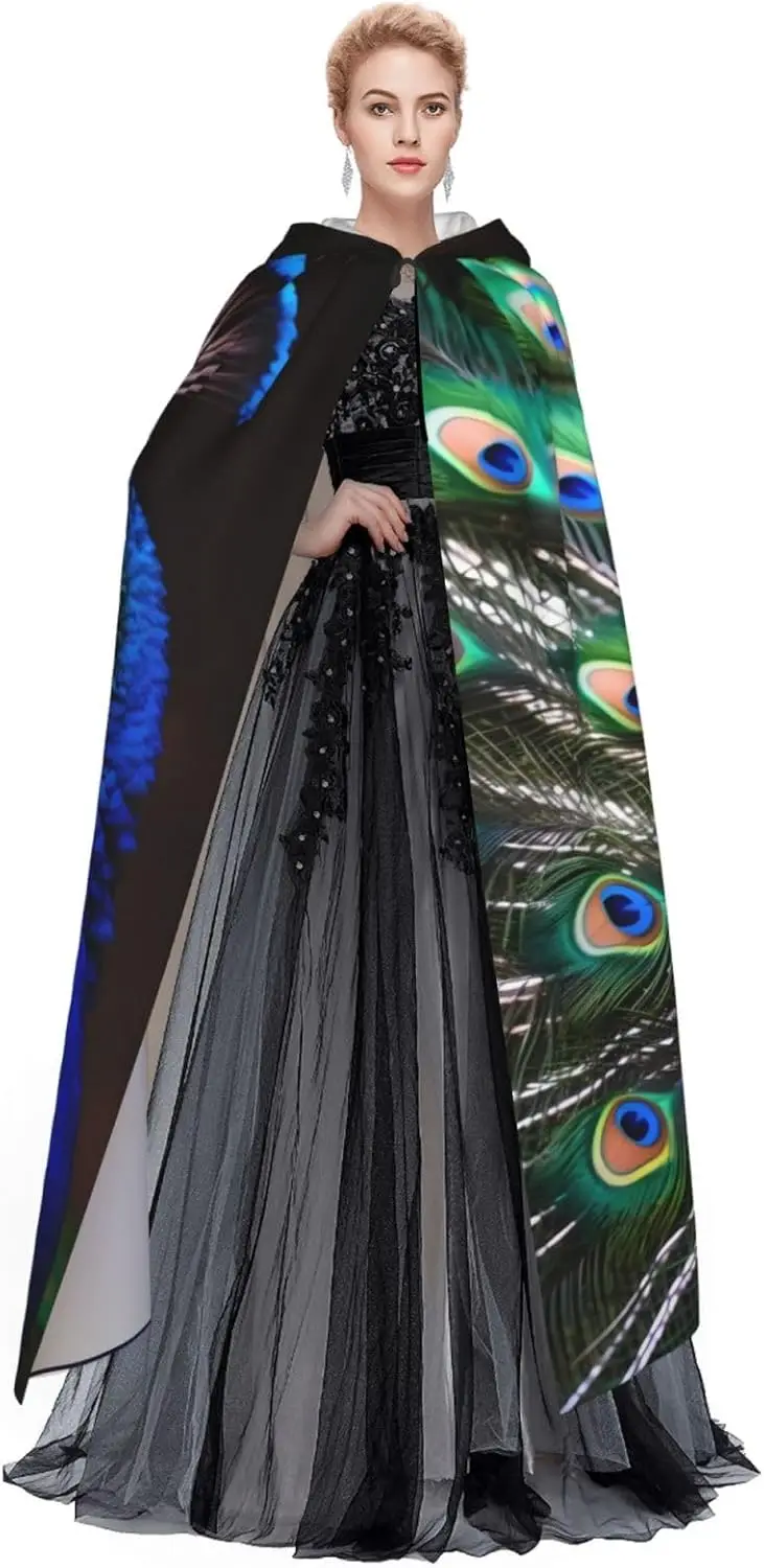 Красивый плащ с капюшоном и принтом павлина, плащ для взрослых, длинная накидка с капюшоном для костюмов для косплея на Рождество и Хэллоуин