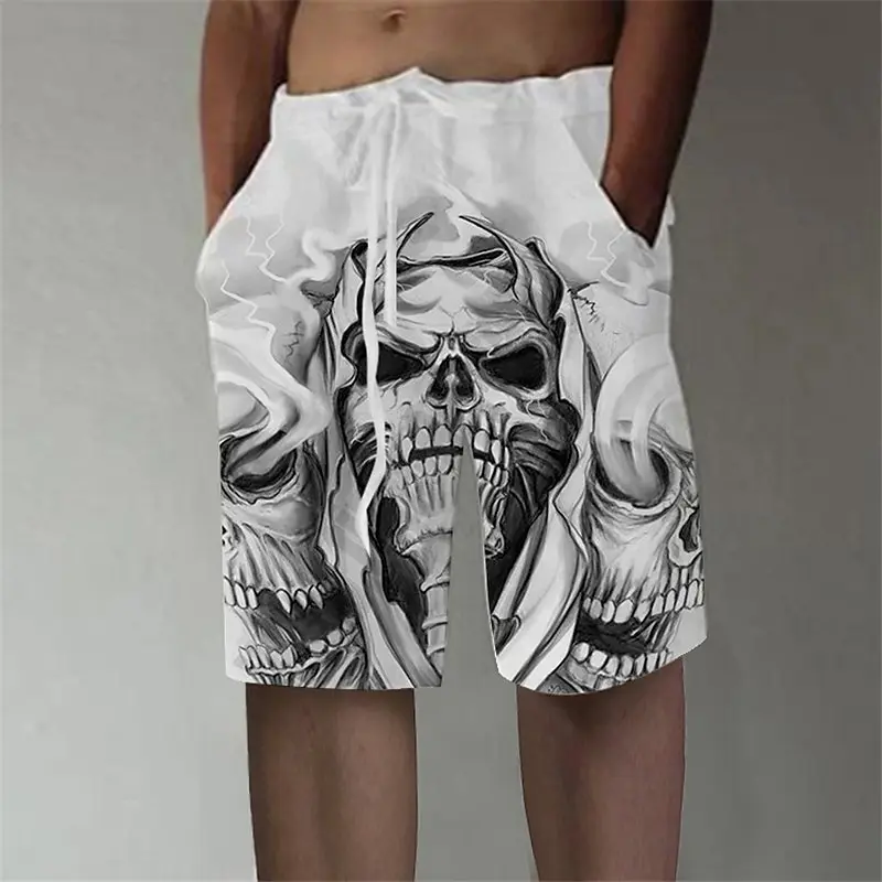 

Men's stylish casual shorts with optical illusion 3D skull art - edgy yet simple, comfortable for summer in three colors
