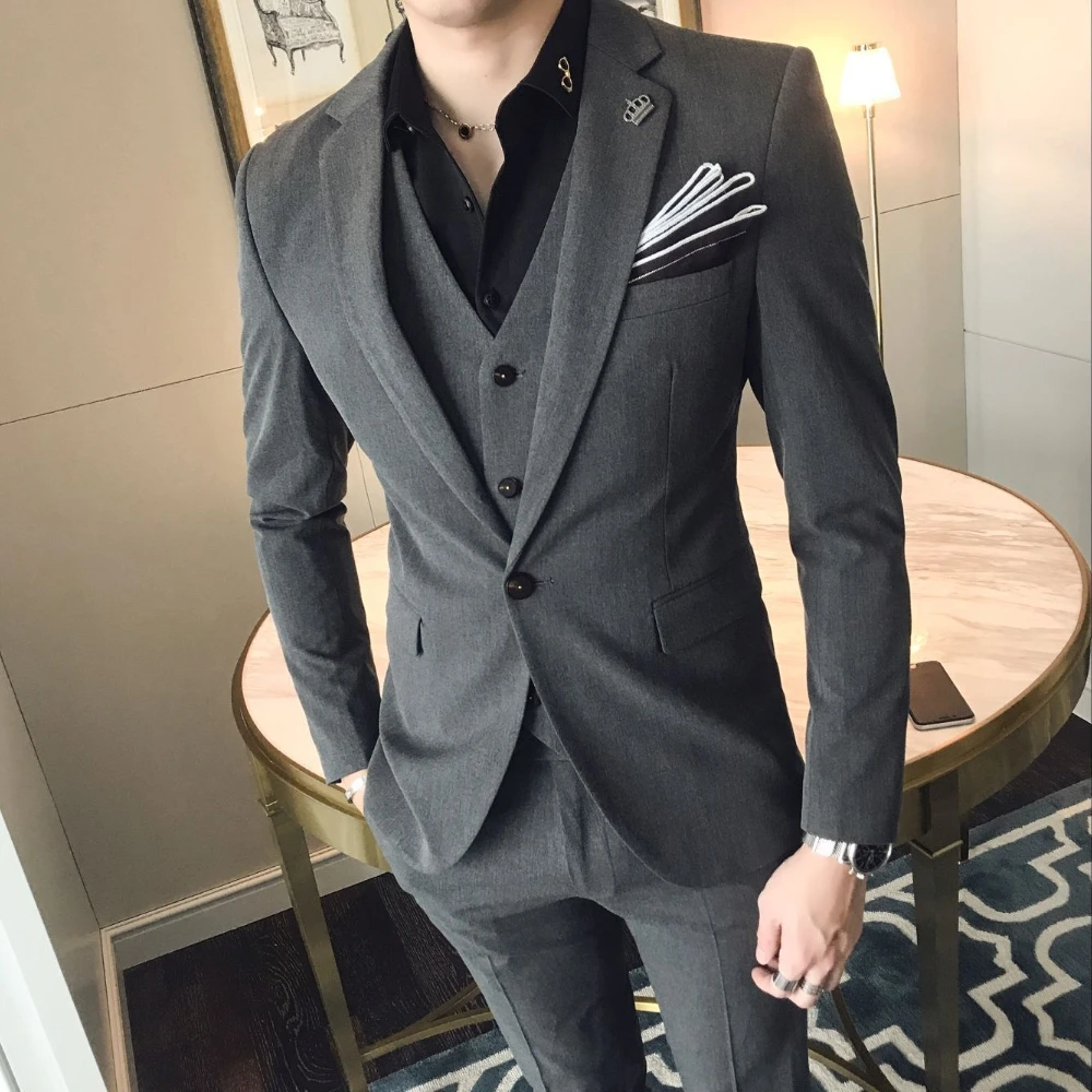 Thin Summer Casual Jacket Pants 2-pieces Suit Set Mature Office Business Tuxedo Stylish Groom Wear Formal Party Outfit For Men