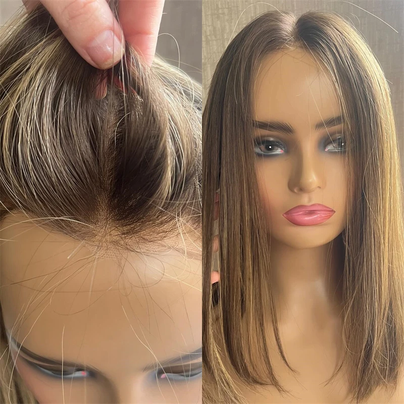 

Straight Bob New Product Hot Sale Ombre Blonde Brown Synthetic Lace Front Wig Middle Part Synthetic Heat Resistant Wig for Daily