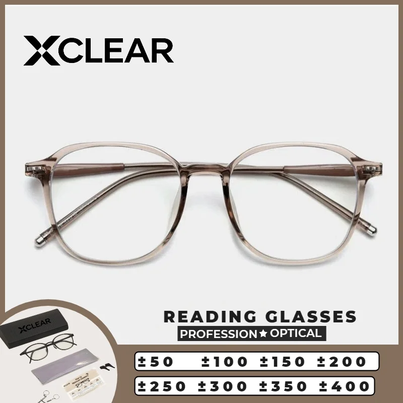 

XCLEAR Unisex Square Reading Glasses Cold Brown Transparent TR90Optical Anti Blue Ray Myopia Progressive Prescription Eyeglasses