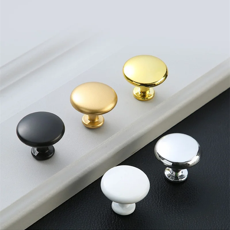 Aluminum alloy solid round single hole handle gold mushroom kitchen cabinet drawer knobs and handles for furniture