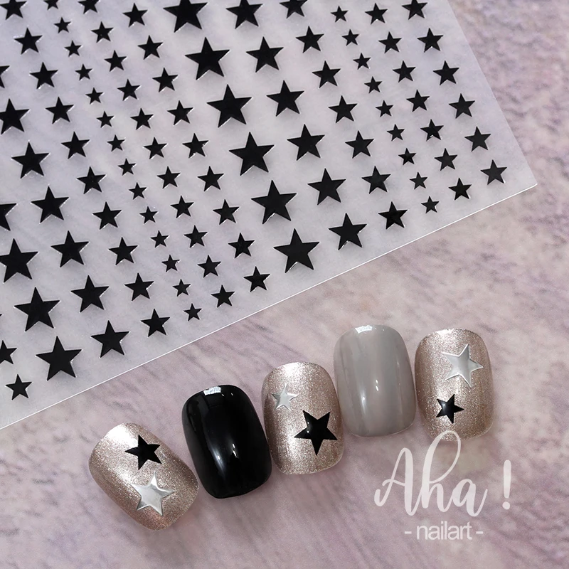 Autocollants 3D pour Nail Art, tailles mixtes, étoile à cinq branches, or, argent, noir, blanc, clignotant, étoile Starburst, décalcomanies à pression, 4 pièces