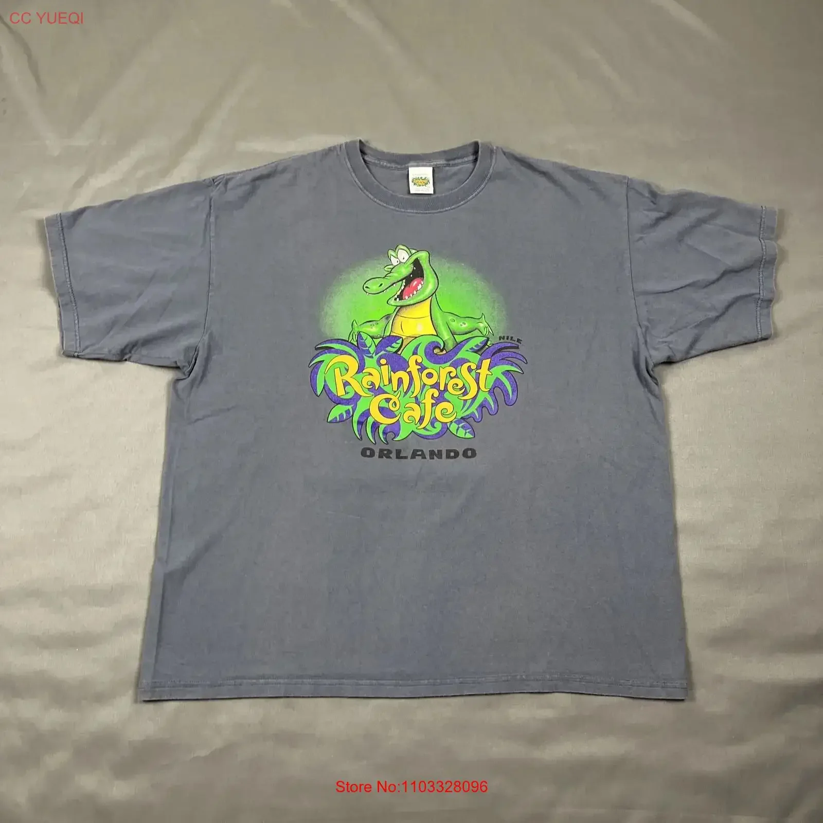 Camiseta VTG Rainforest Cafe para hombre, talla XXL, azul, Orlando, EE. UU., Nile The Crocodile, gráfico vintage lavado, versátil, suave y transpirable