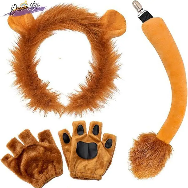 Creative Halloween Performance Cos Props Animal Suit Zoo Lion Cute Ears Cartoon Hairband Headwear Set Women's Ethnic Costume