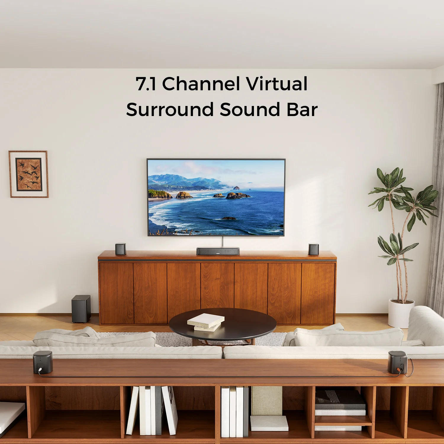 ระบบซาวด์บาร์ ULTIMEA 7.1 แชนแนลสำหรับทีวี พร้อมลำโพงเซอร์ราวด์ 4 ตัว, ระบบเสียงเซอร์ราวด์เสมือนจริงควบคุมผ่านแอป, เสียงโฮมเธียเตอร์