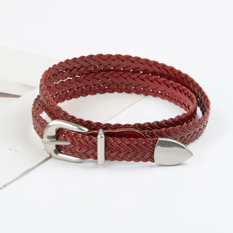 

Женские модные ремни ручной работы из воловьей кожи 2,3 см, женские джинсовые повседневные брюки, украшение без отверстий, серебристый ремень с игольной пряжкой