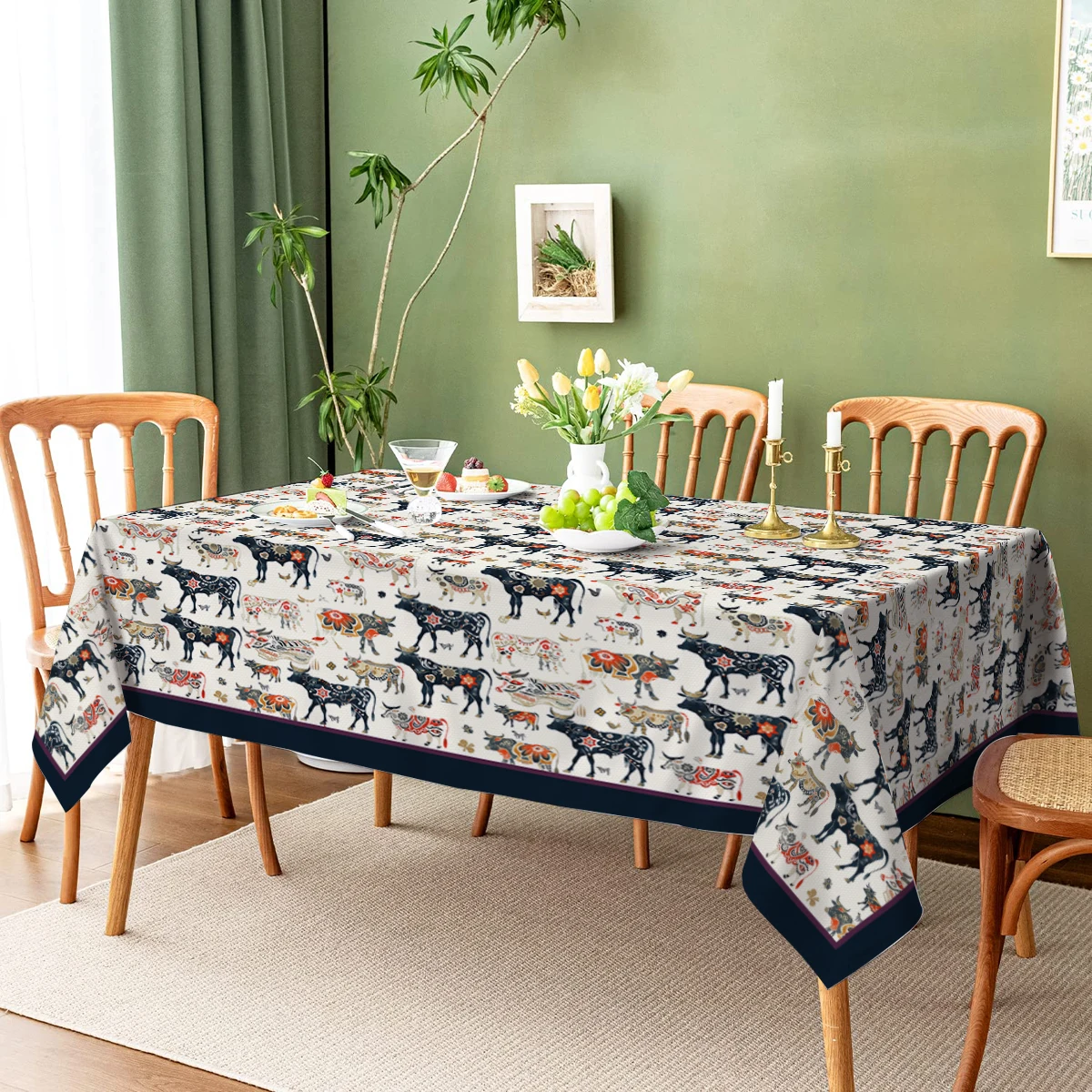 Farm Bohemian Cattle Sheep Printed Waterproof Tablecloth Rectangular Home Party Kitchen Living Room Decor Table Protector Cloth