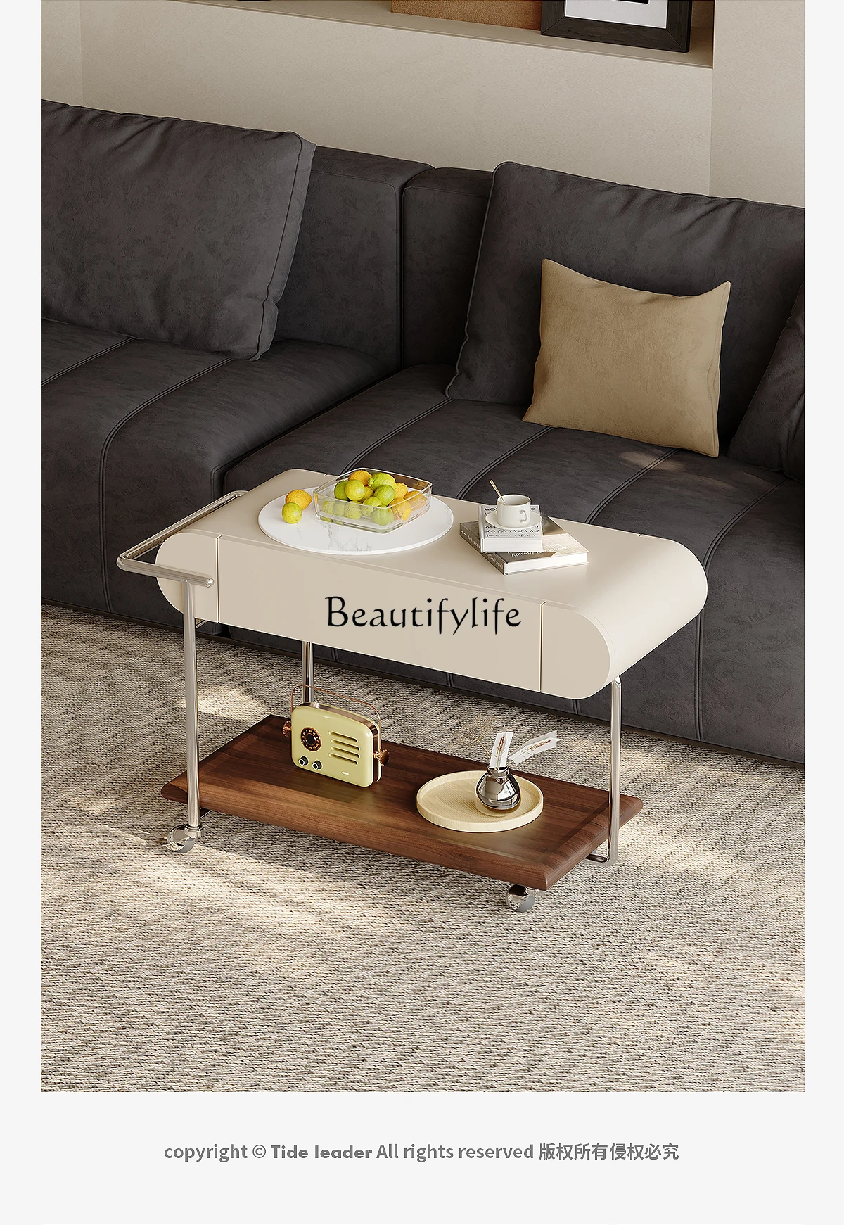 عربة بلاطة الصخور الفرنسية طاولة جانبية لغرفة المعيشة طاولة قهوة صغيرة متنقلة فاخرة راقية #5