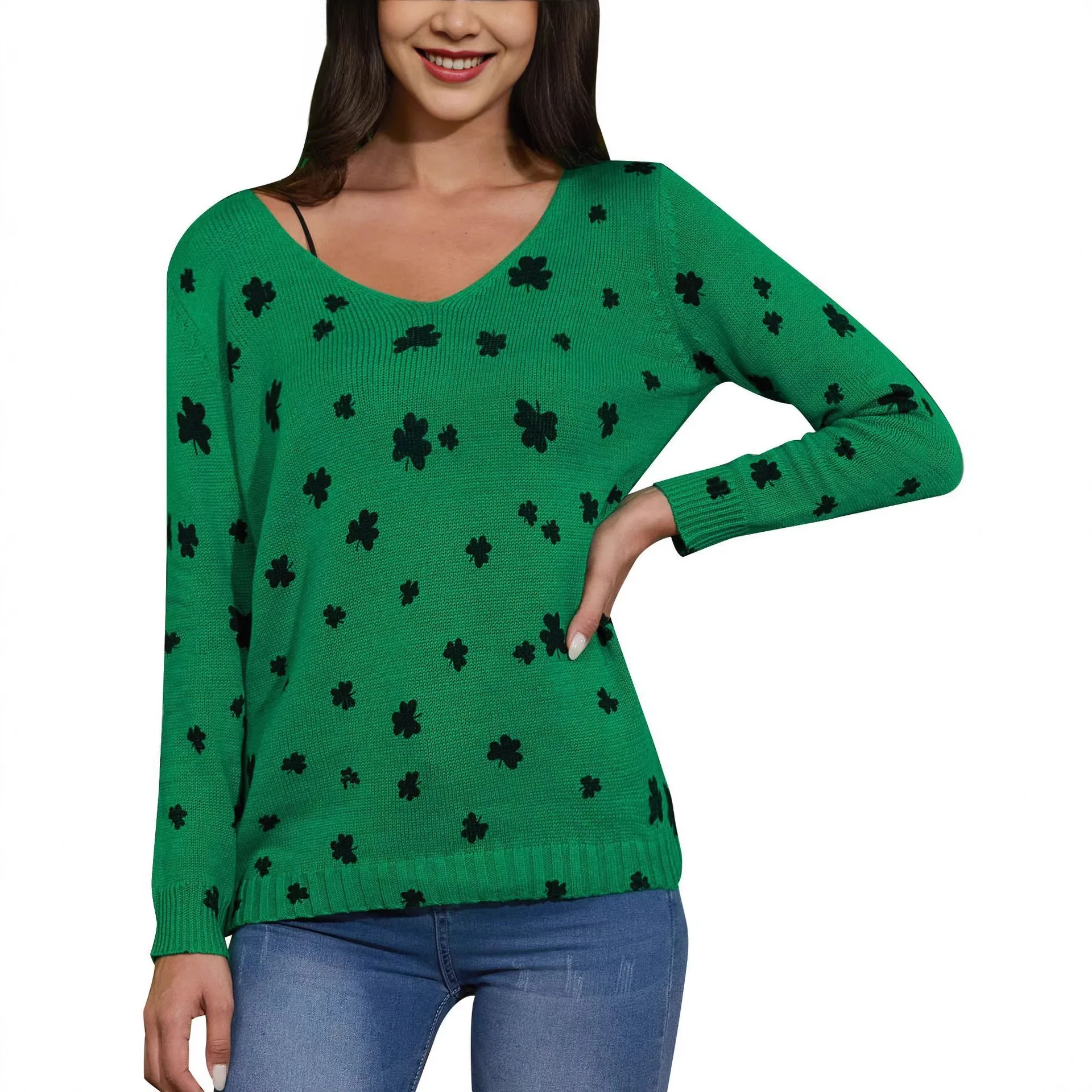 

Crew Neck Digital Printing Long Sleeve Women's Fit Elegant Regular Pullover