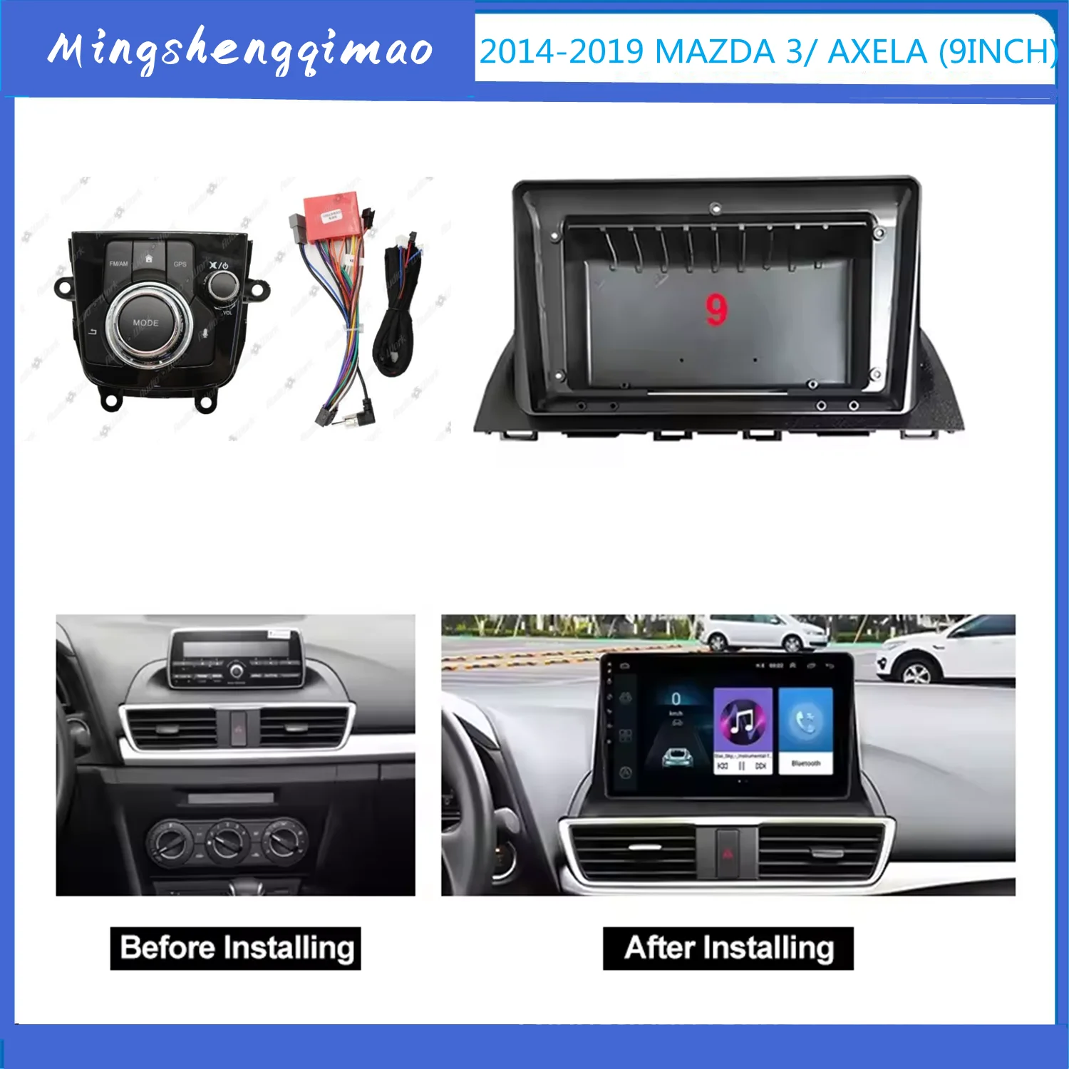 

9" Android Car Radio Dash Panel Fascia For MAZDA Axela 2014 - 2019 Auto Stereo Mounting Bezel Faceplate Frame Kit