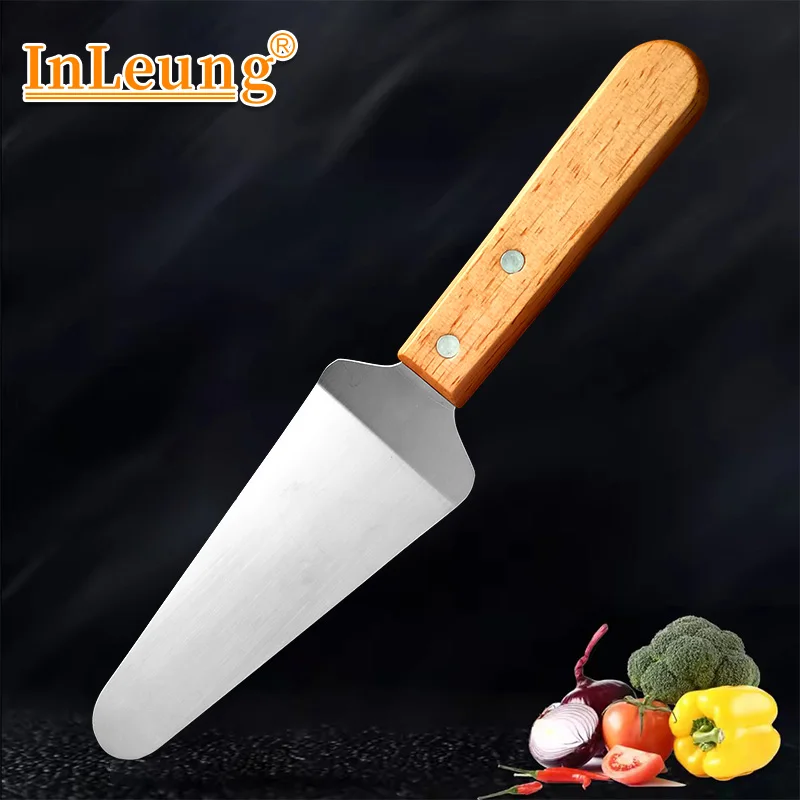 Stainless Steel Steak Cooking Spatula Wood Handle Shovel Spatula Pizza peel Grasping Cutter Spade Pastry Shovel Pancake BBQ Tool