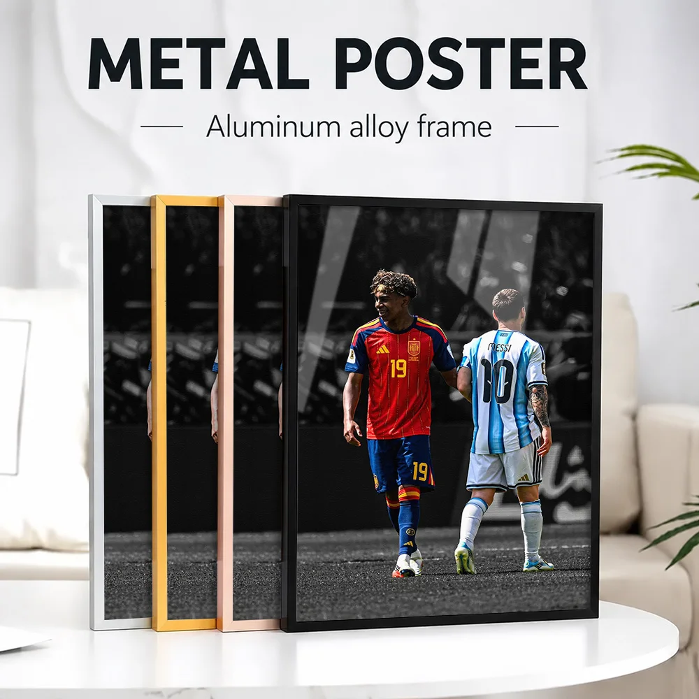 Lamine Yamal And Lionel Messi Framed Aluminum Metal Poster Customized Photo Energetic Graphic Style Wall Art For Gym And Study