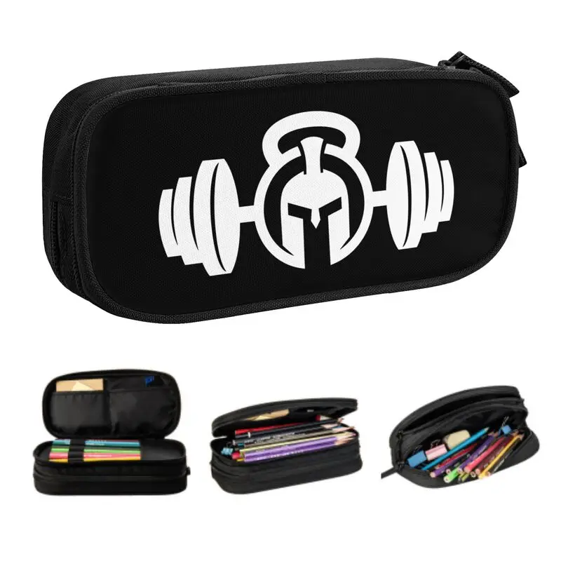 Custom Spartan Gym Logo Pencil Case for Girls Boys Big Capacity Bodybuilding Fitness Muscle Pen Box Bag Stationery