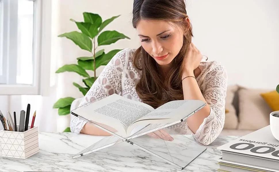 Acrylic Book Holder X-Shaped Display Stand for Cookbook Recipe Menu Magazines Storybook Ball Display Rack Opening Reading Books