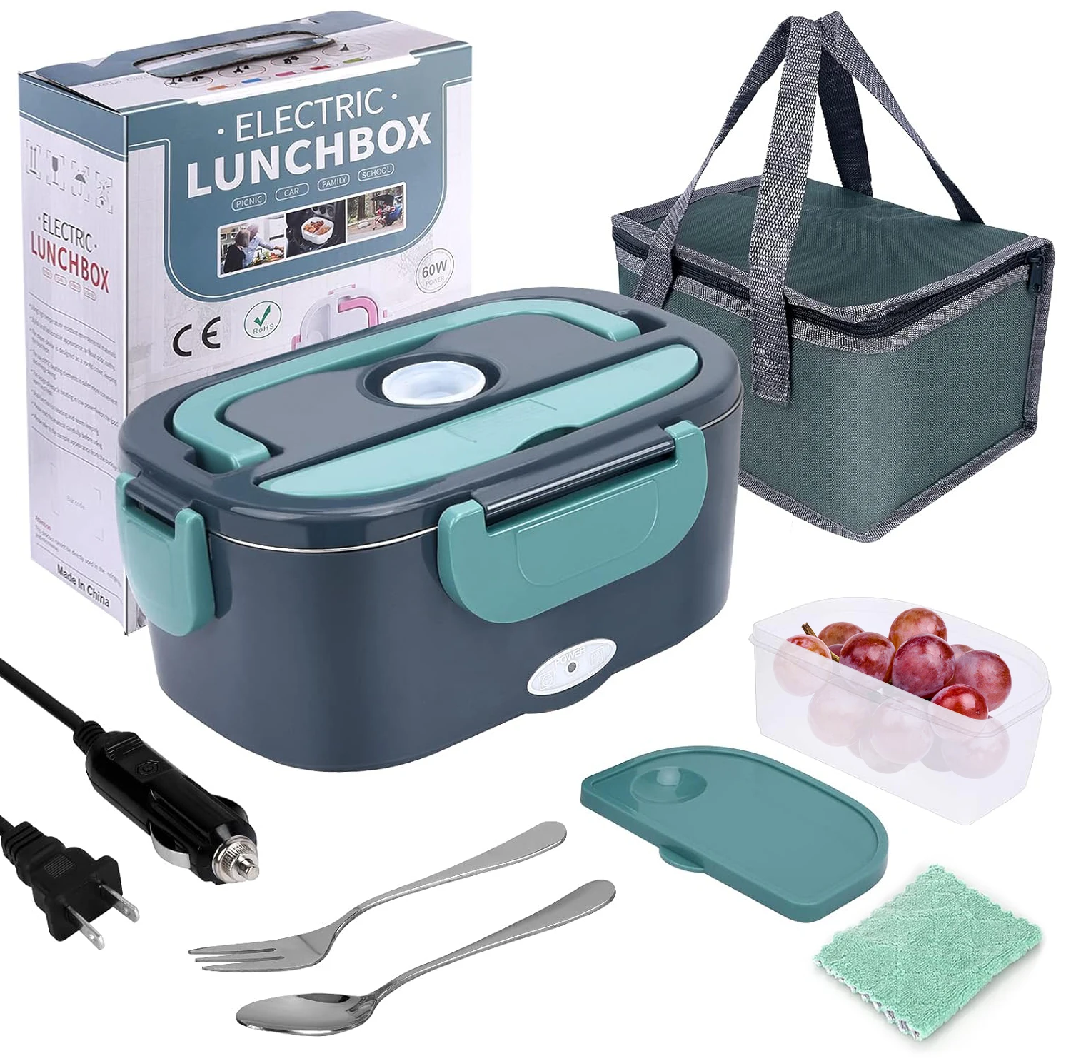 

STLF WJZ 110V/12V/24V 40W 60W 80W Warmer Lunch Box Food Heater Electric Lunch Box for Adults Car Truck Work Travel